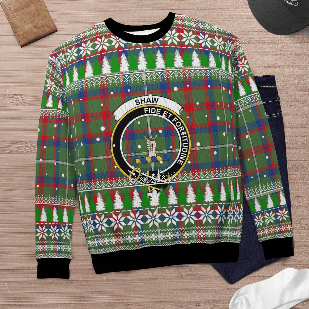 Clan Shaw Green Modern Crest Tartan Christmas Ugly Sweater OB71 Shaw Green Modern Crest Tartan Tartan Ugly Sweater