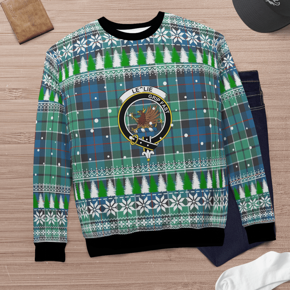 Clan Leslie Hunting Ancient Crest Tartan Christmas Ugly Sweater QG90 Leslie Hunting Ancient Crest Tartan Tartan Ugly Sweater