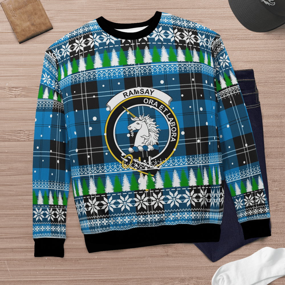 Clan Ramsay Blue Ancient Crest Tartan Christmas Ugly Sweater NS89 Ramsay Blue Ancient Crest Tartan Tartan Ugly Sweater