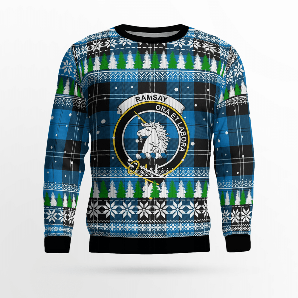 Clan Ramsay Blue Ancient Crest Tartan Christmas Ugly Sweater NS89 Ramsay Blue Ancient Crest Tartan Tartan Ugly Sweater
