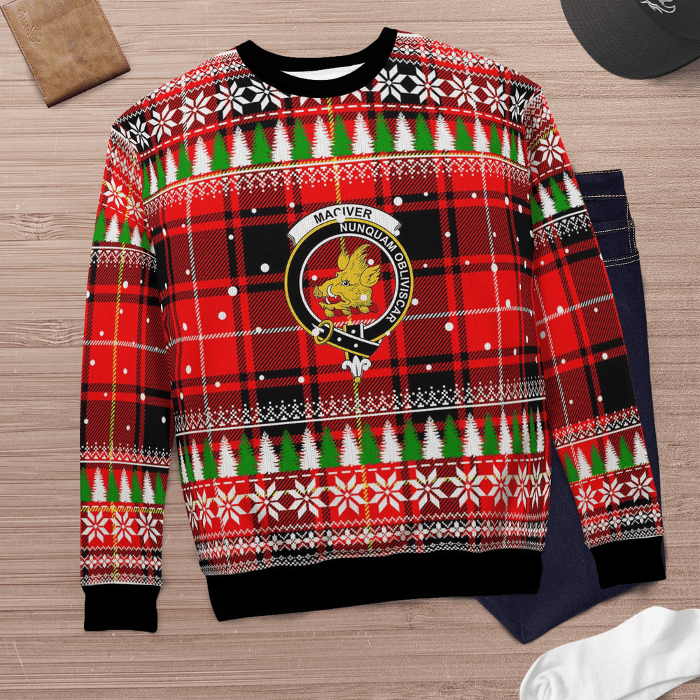 Clan MacIver Modern Crest Tartan Christmas Ugly Sweater PX19 MacIver Modern Crest Tartan Tartan Ugly Sweater