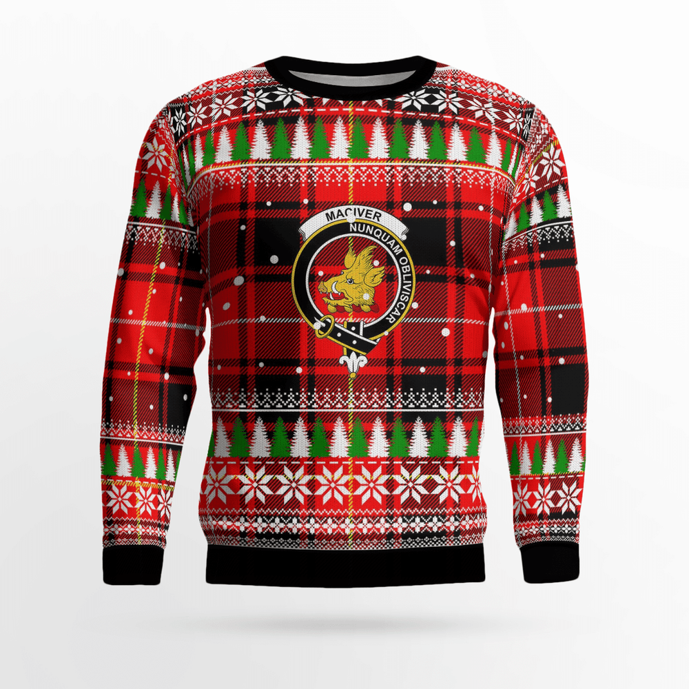 Clan MacIver Modern Crest Tartan Christmas Ugly Sweater PX19 MacIver Modern Crest Tartan Tartan Ugly Sweater