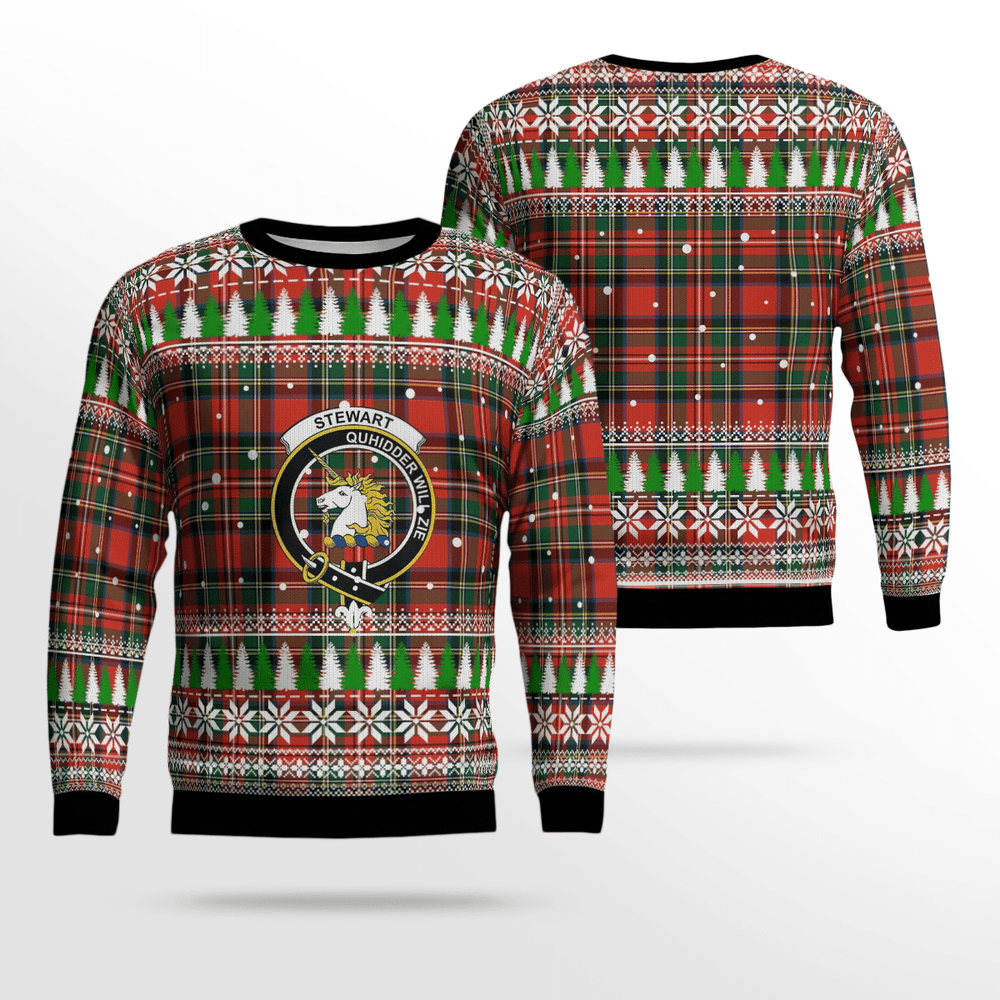 Clan Stewart (of Appin) Crest Tartan Christmas Ugly Sweater OB33 Stewart (of Appin) Crest Tartan Tartan Ugly Sweater