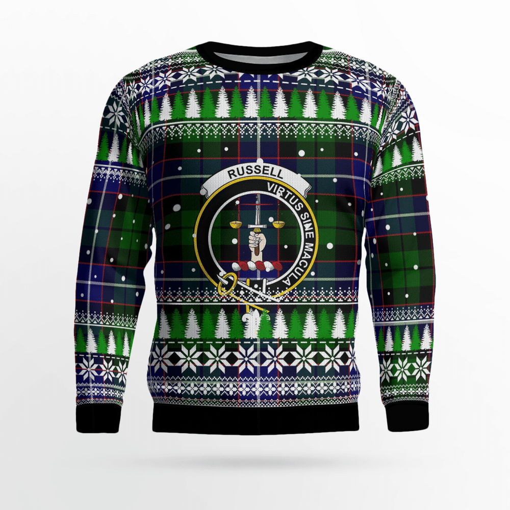 Clan Russell Modern Crest Tartan Christmas Ugly Sweater GK18 Russell Modern Crest Tartan Tartan Ugly Sweater
