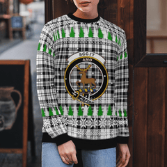 Clan Scott Black & White Modern Crest Tartan Christmas Ugly Sweater GK53 Scott Black & White Modern Crest Tartan Tartan Ugly Sweater