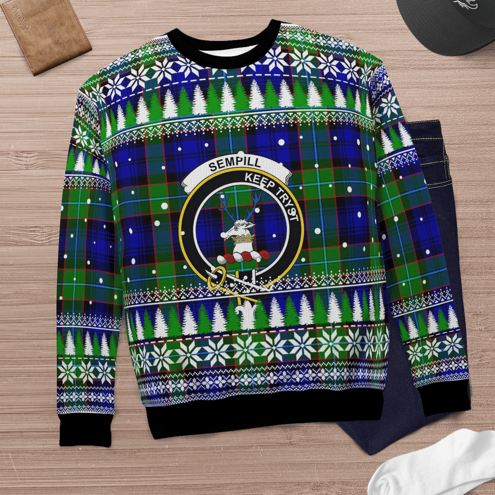 Clan Sempill Modern Crest Tartan Christmas Ugly Sweater OL17 Sempill Modern Crest Tartan Tartan Ugly Sweater
