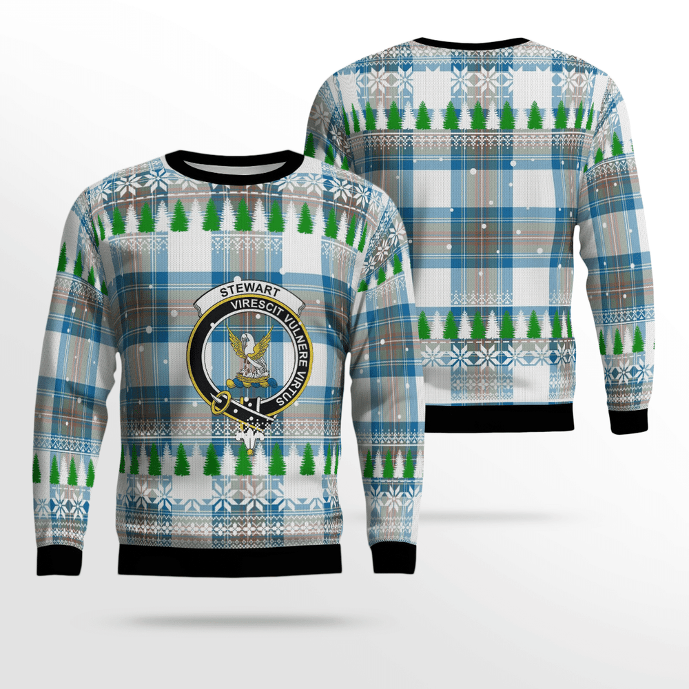 Clan Stewart Muted Blue Crest Tartan Christmas Ugly Sweater YY80 Stewart Muted Blue Crest Tartan Tartan Ugly Sweater