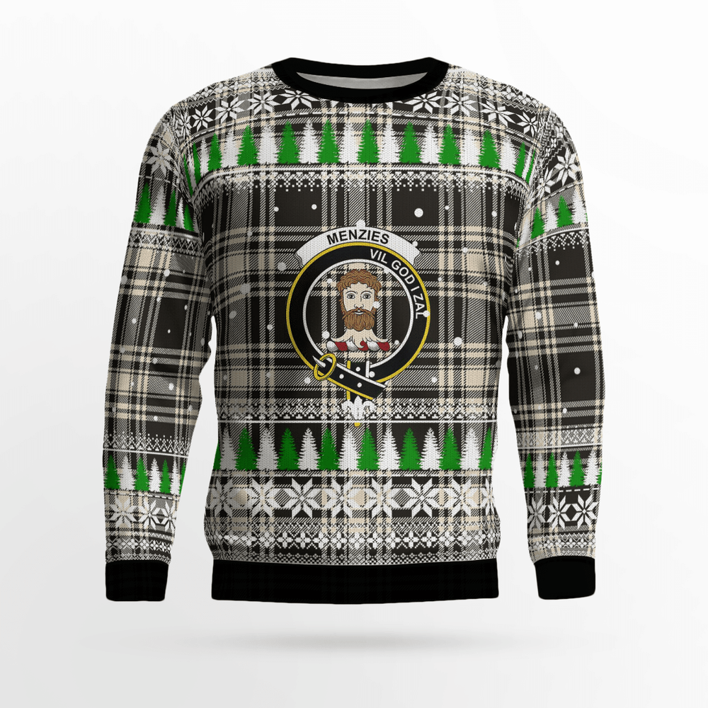 Clan Menzies Black & White Ancient Crest Tartan Christmas Ugly Sweater HC69 Menzies Black & White Ancient Crest Tartan Tartan Ugly Sweater