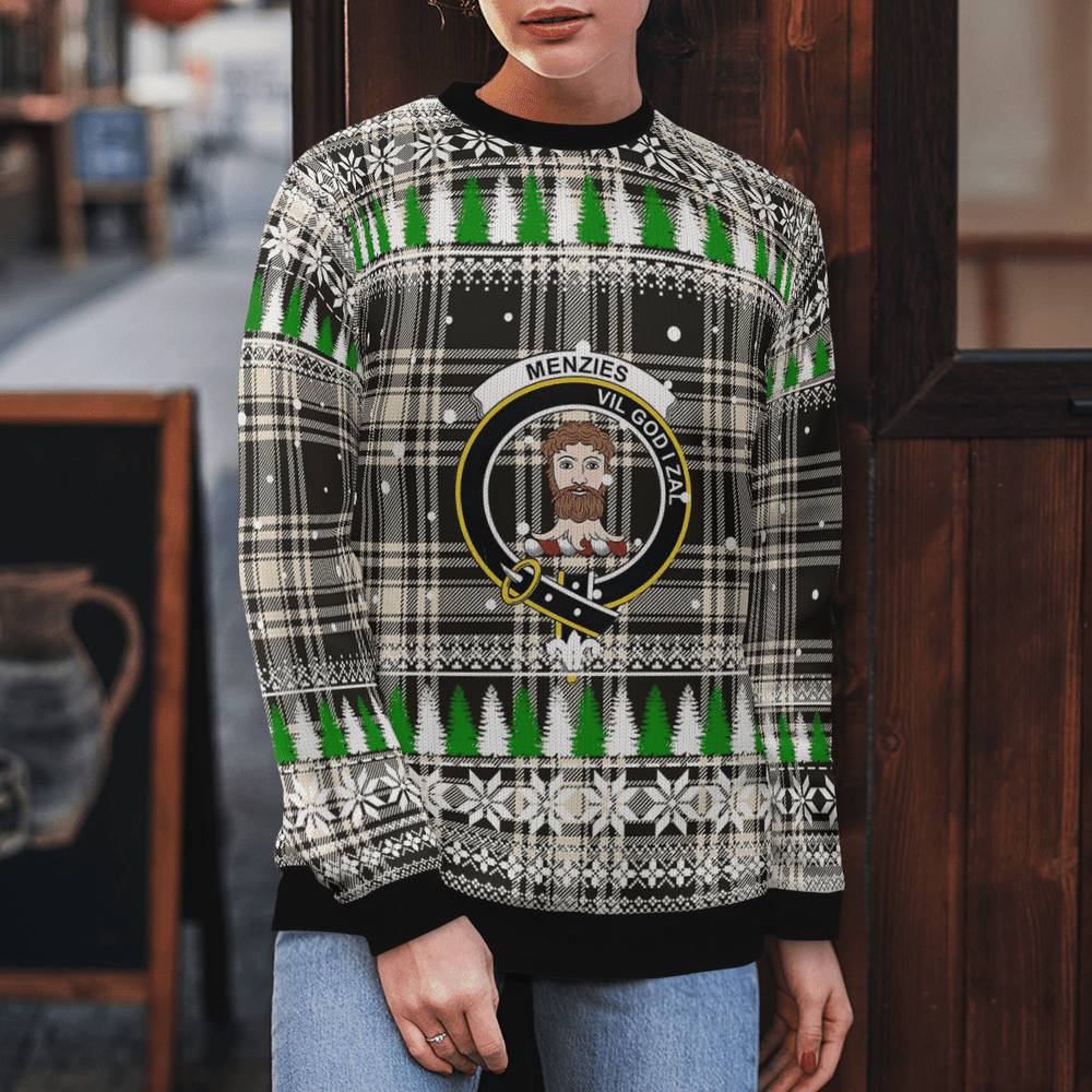 Clan Menzies Black & White Ancient Crest Tartan Christmas Ugly Sweater HC69 Menzies Black & White Ancient Crest Tartan Tartan Ugly Sweater