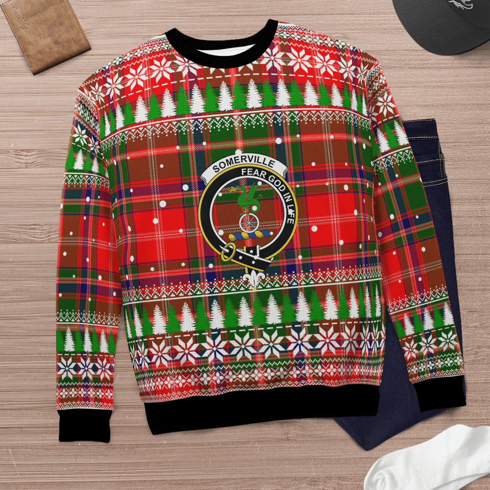 Clan Somerville Modern Crest Tartan Christmas Ugly Sweater NA59 Somerville Modern Crest Tartan Tartan Ugly Sweater