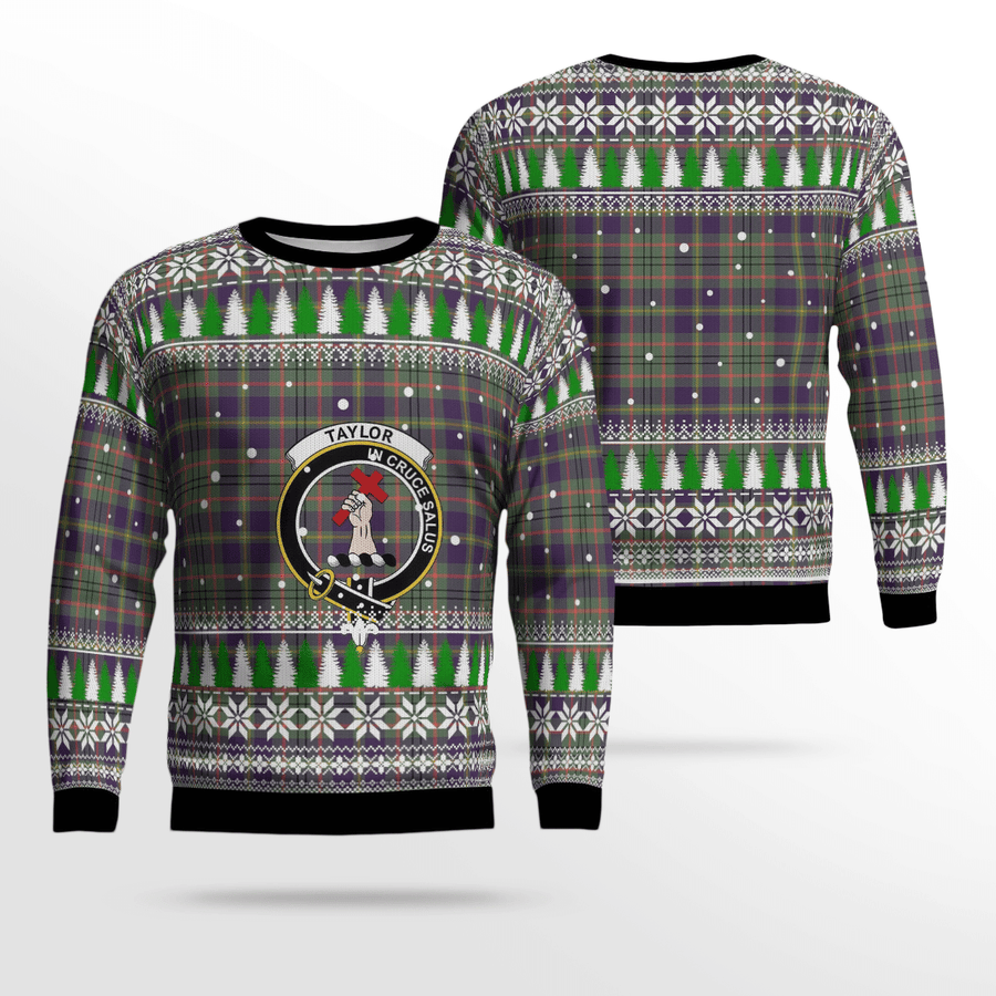 Clan Taylor Weathered Crest Tartan Christmas Ugly Sweater KP12 Taylor Weathered Crest Tartan Tartan Ugly Sweater