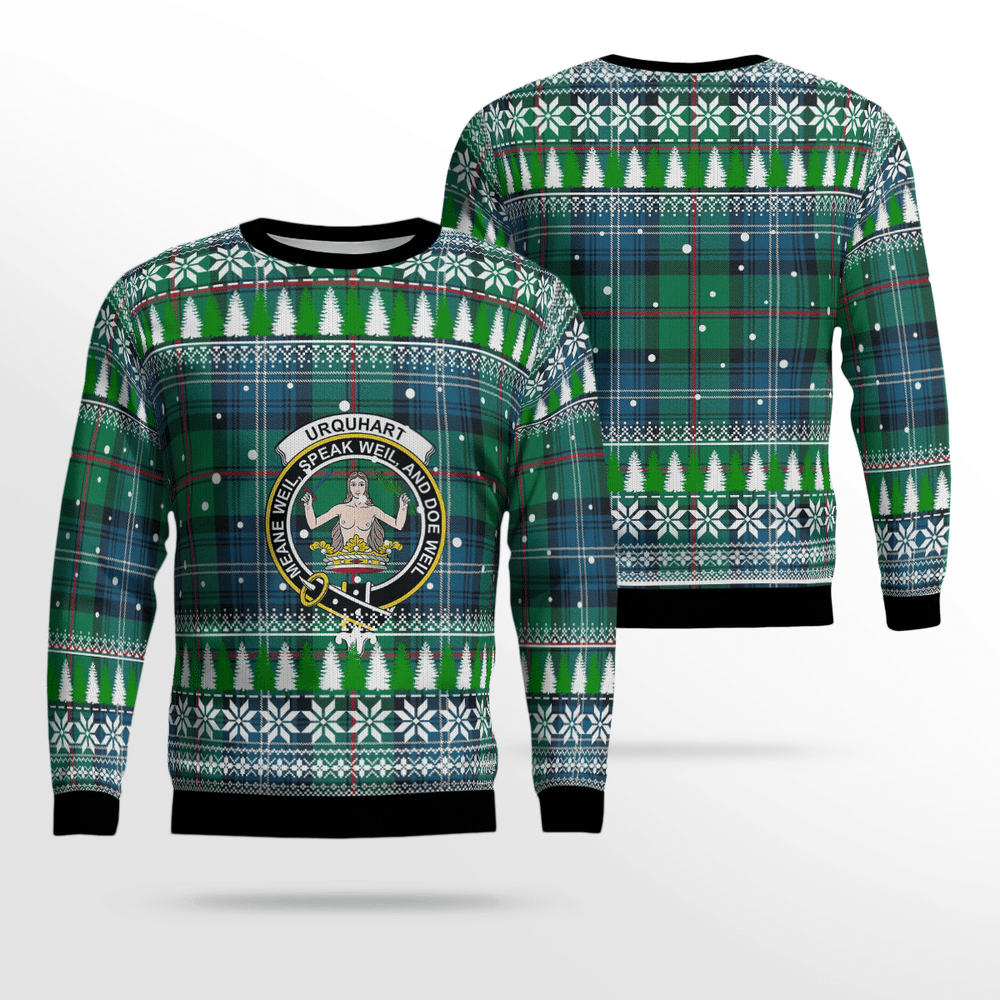 Clan Urquhart Ancient Crest Tartan Christmas Ugly Sweater YS56 Urquhart Ancient Crest Tartan Tartan Ugly Sweater
