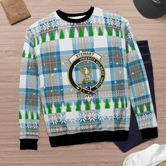 Clan Stewart Muted Blue Crest Tartan Christmas Ugly Sweater YY80 Stewart Muted Blue Crest Tartan Tartan Ugly Sweater