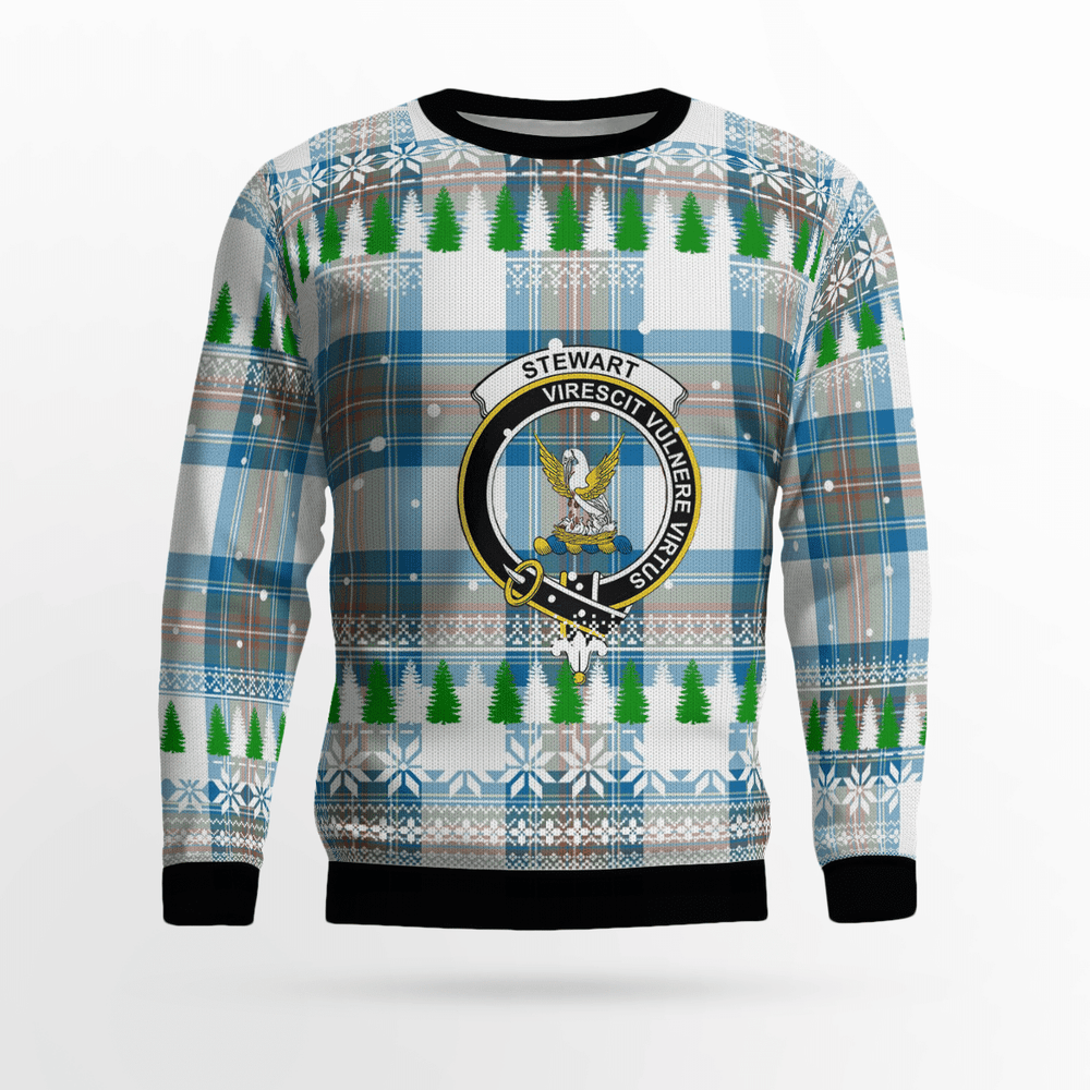 Clan Stewart Muted Blue Crest Tartan Christmas Ugly Sweater YY80 Stewart Muted Blue Crest Tartan Tartan Ugly Sweater