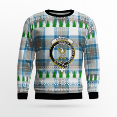 Clan Stewart Muted Blue Crest Tartan Christmas Ugly Sweater YY80 Stewart Muted Blue Crest Tartan Tartan Ugly Sweater