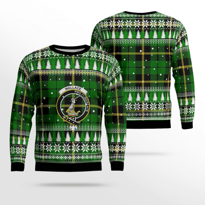 Clan Wallace Hunting Green Crest Tartan Christmas Ugly Sweater