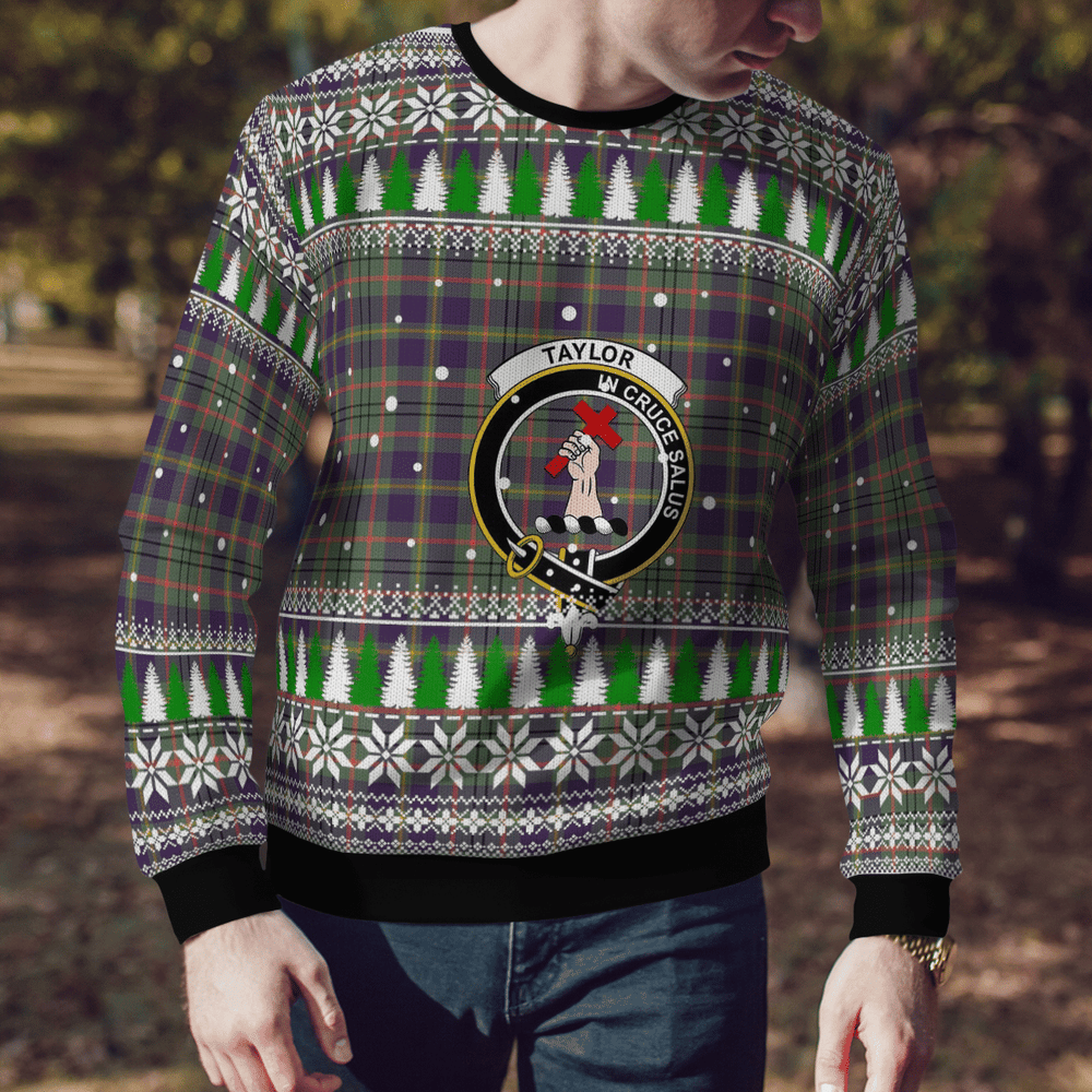Clan Taylor Weathered Crest Tartan Christmas Ugly Sweater KP12 Taylor Weathered Crest Tartan Tartan Ugly Sweater