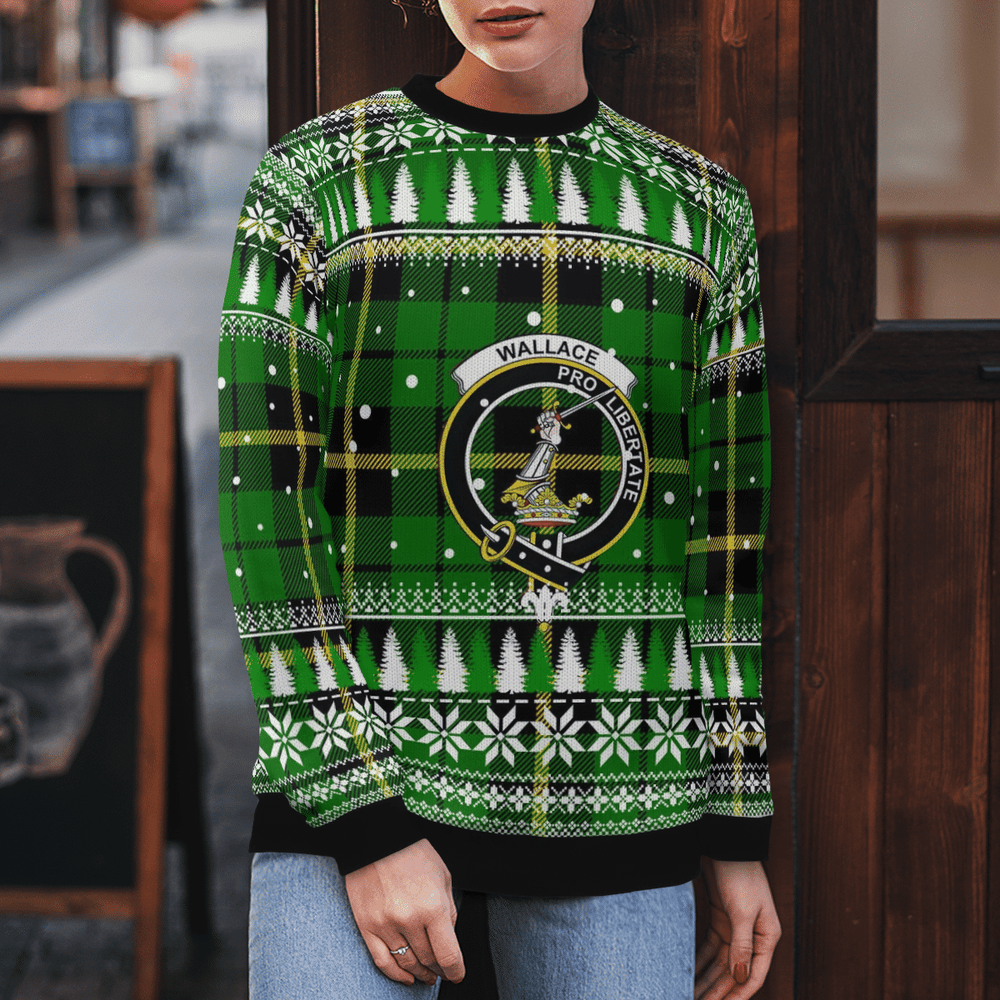 Clan Wallace Hunting Green Crest Tartan Christmas Ugly Sweater CE67 Wallace Hunting Green Crest Tartan Tartan Ugly Sweater