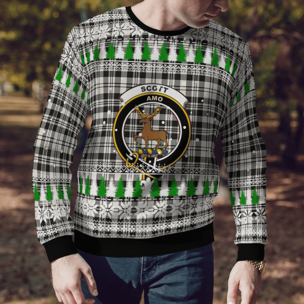 Clan Scott Black & White Ancient Crest Tartan Christmas Ugly Sweater VQ29 Scott Black & White Ancient Crest Tartan Tartan Ugly Sweater