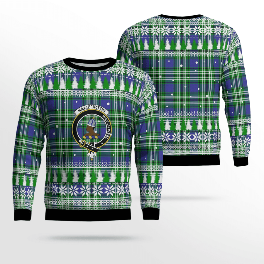 Clan Haliburton Crest Tartan Christmas Ugly Sweater ST52 Haliburton Crest Tartan Tartan Ugly Sweater