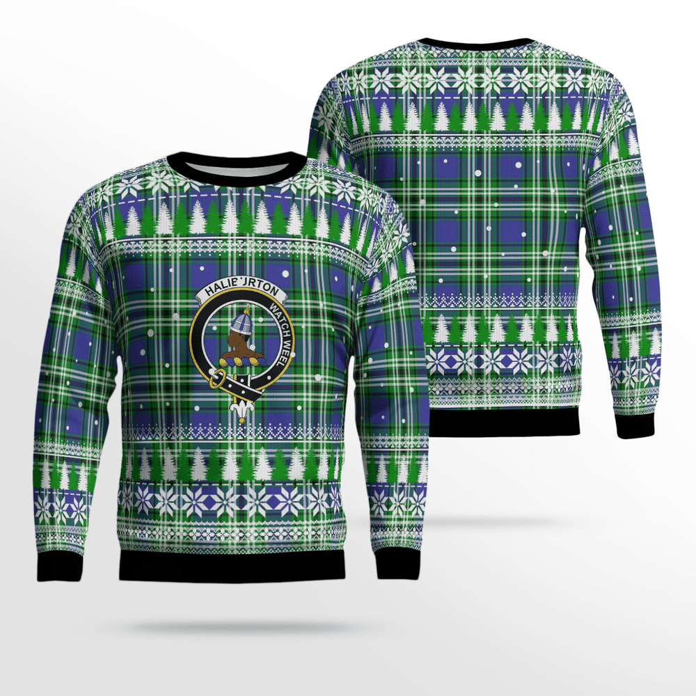 Clan Haliburton Crest Tartan Christmas Ugly Sweater ST52 Haliburton Crest Tartan Tartan Ugly Sweater
