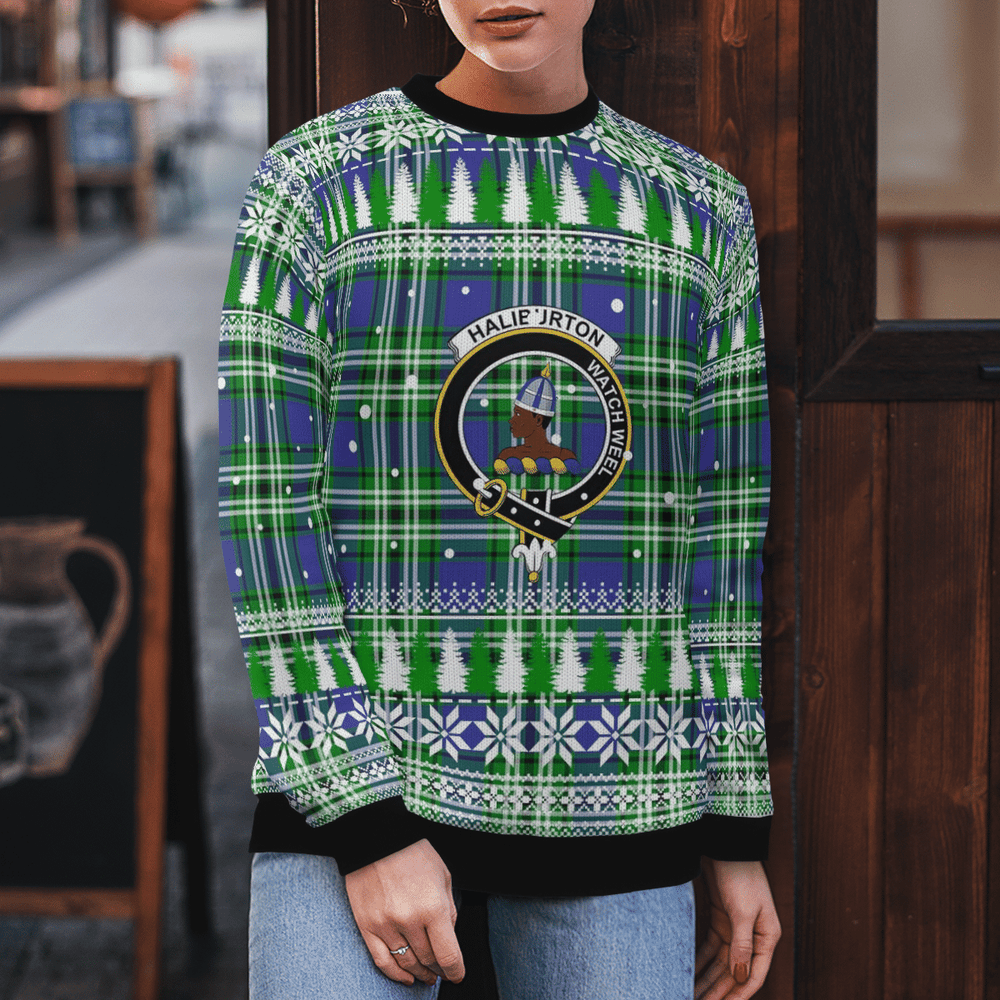 Clan Haliburton Crest Tartan Christmas Ugly Sweater ST52 Haliburton Crest Tartan Tartan Ugly Sweater