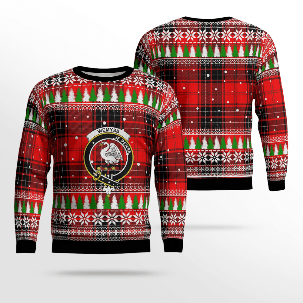 Clan Wemyss Modern Crest Tartan Christmas Ugly Sweater LE63 Wemyss Modern Crest Tartan Tartan Ugly Sweater
