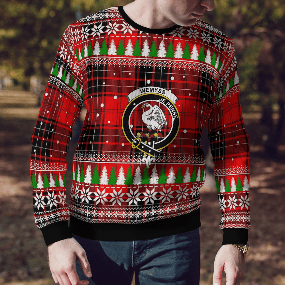 Clan Wemyss Modern Crest Tartan Christmas Ugly Sweater LE63 Wemyss Modern Crest Tartan Tartan Ugly Sweater