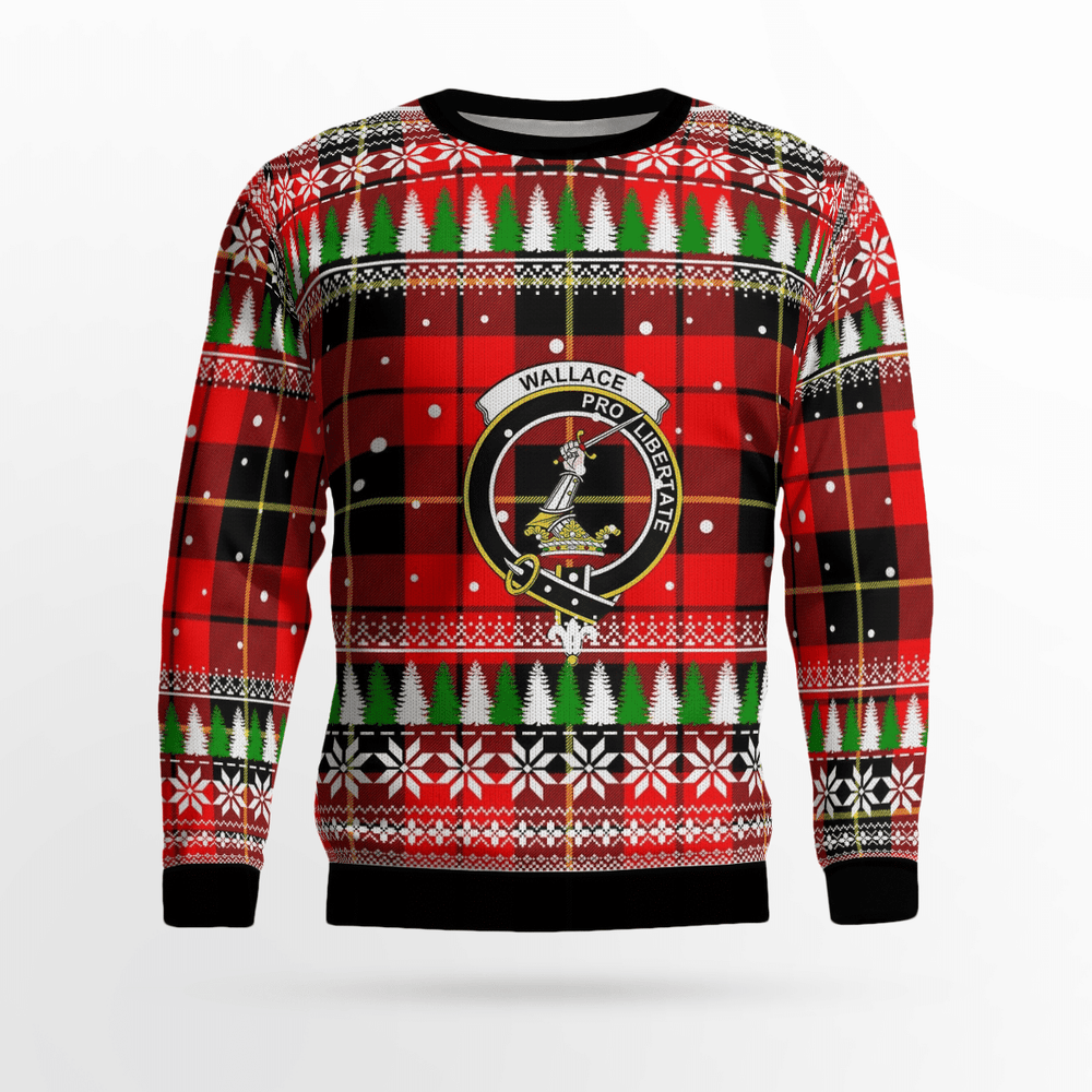 Clan Wallace Hunting Red Crest Tartan Christmas Ugly Sweater OQ86 Wallace Hunting Red Crest Tartan Tartan Ugly Sweater