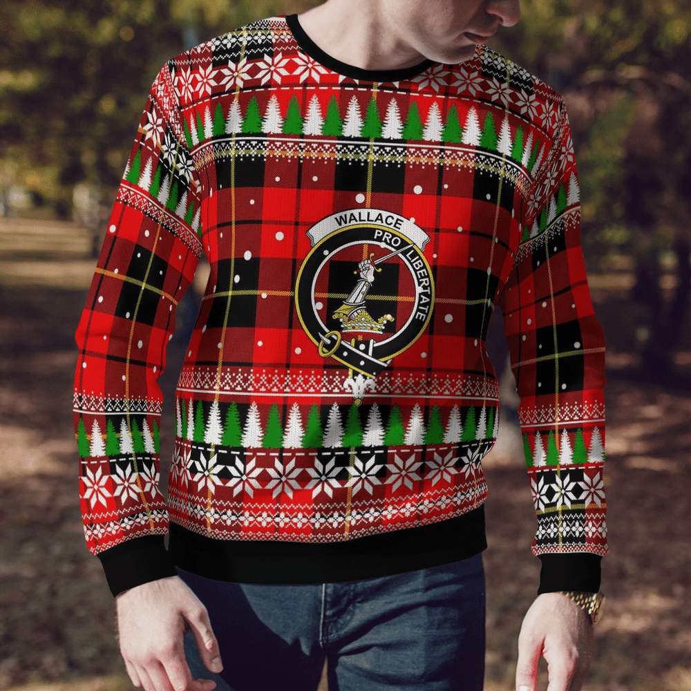 Clan Wallace Hunting Red Crest Tartan Christmas Ugly Sweater OQ86 Wallace Hunting Red Crest Tartan Tartan Ugly Sweater