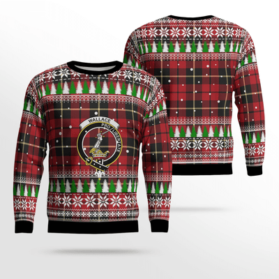 Clan Wallace Hunting Crest Tartan Christmas Ugly Sweater