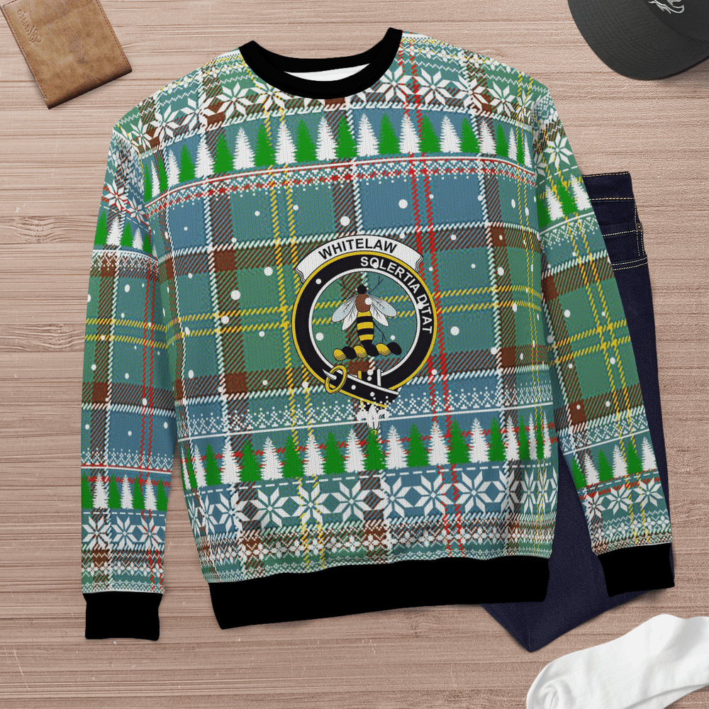 Clan Whitelaw Crest Tartan Christmas Ugly Sweater SQ13 Whitelaw Crest Tartan Tartan Ugly Sweater