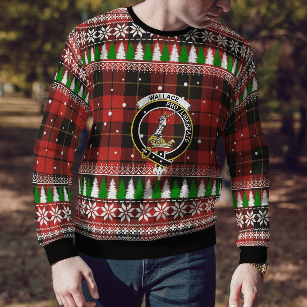 Clan Wallace Weathered Crest Tartan Christmas Ugly Sweater FP42 Wallace Weathered Crest Tartan Tartan Ugly Sweater