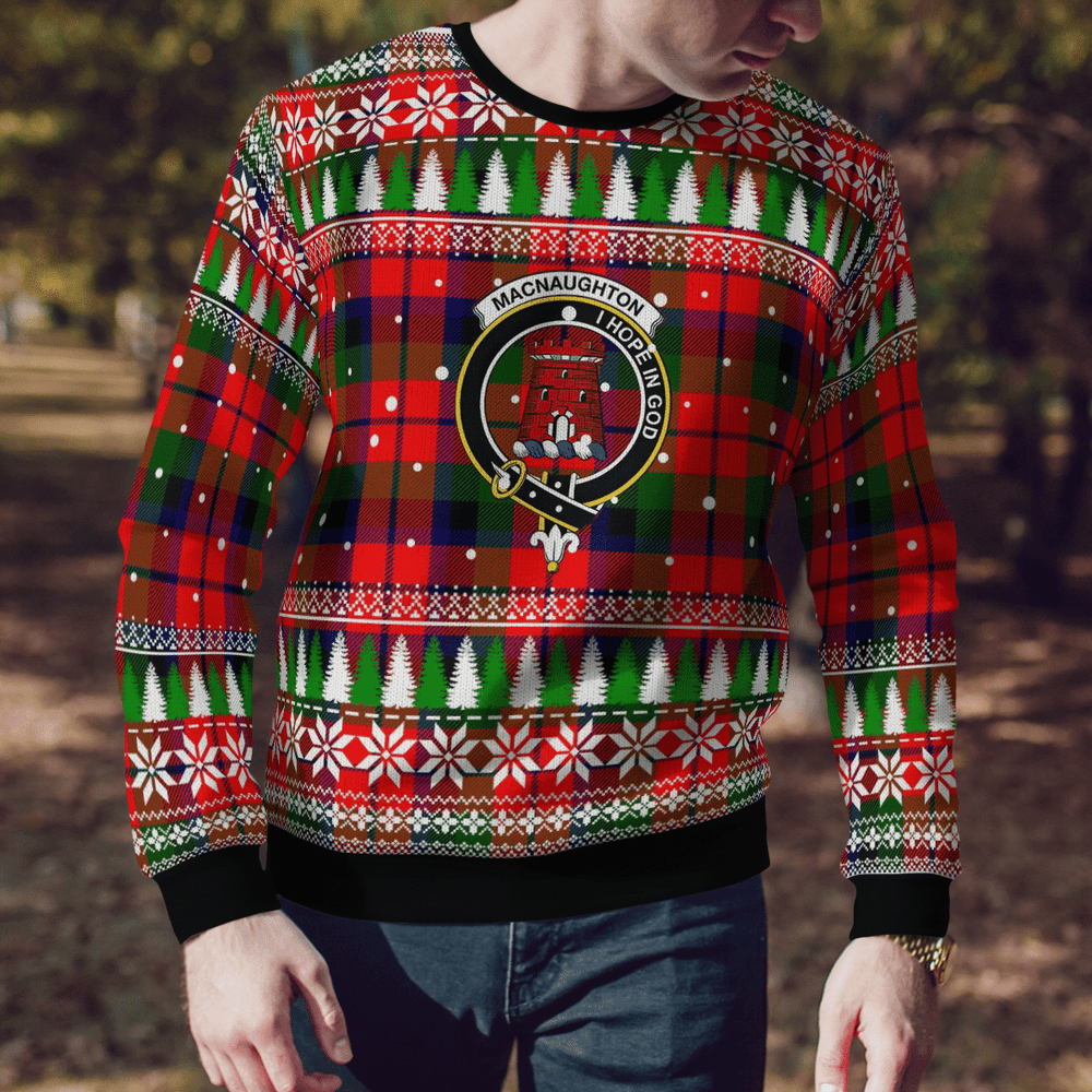 Clan MacNaughton Modern Crest Tartan Christmas Ugly Sweater XT40 MacNaughton Modern Crest Tartan Tartan Ugly Sweater