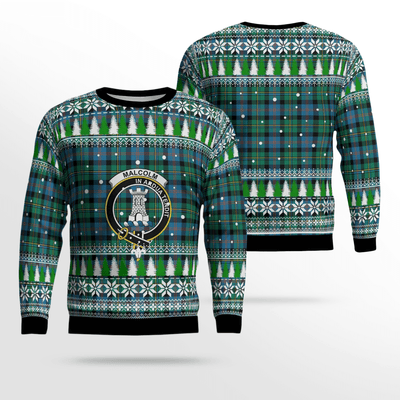 Clan Malcolm Ancient Crest Tartan Christmas Ugly Sweater