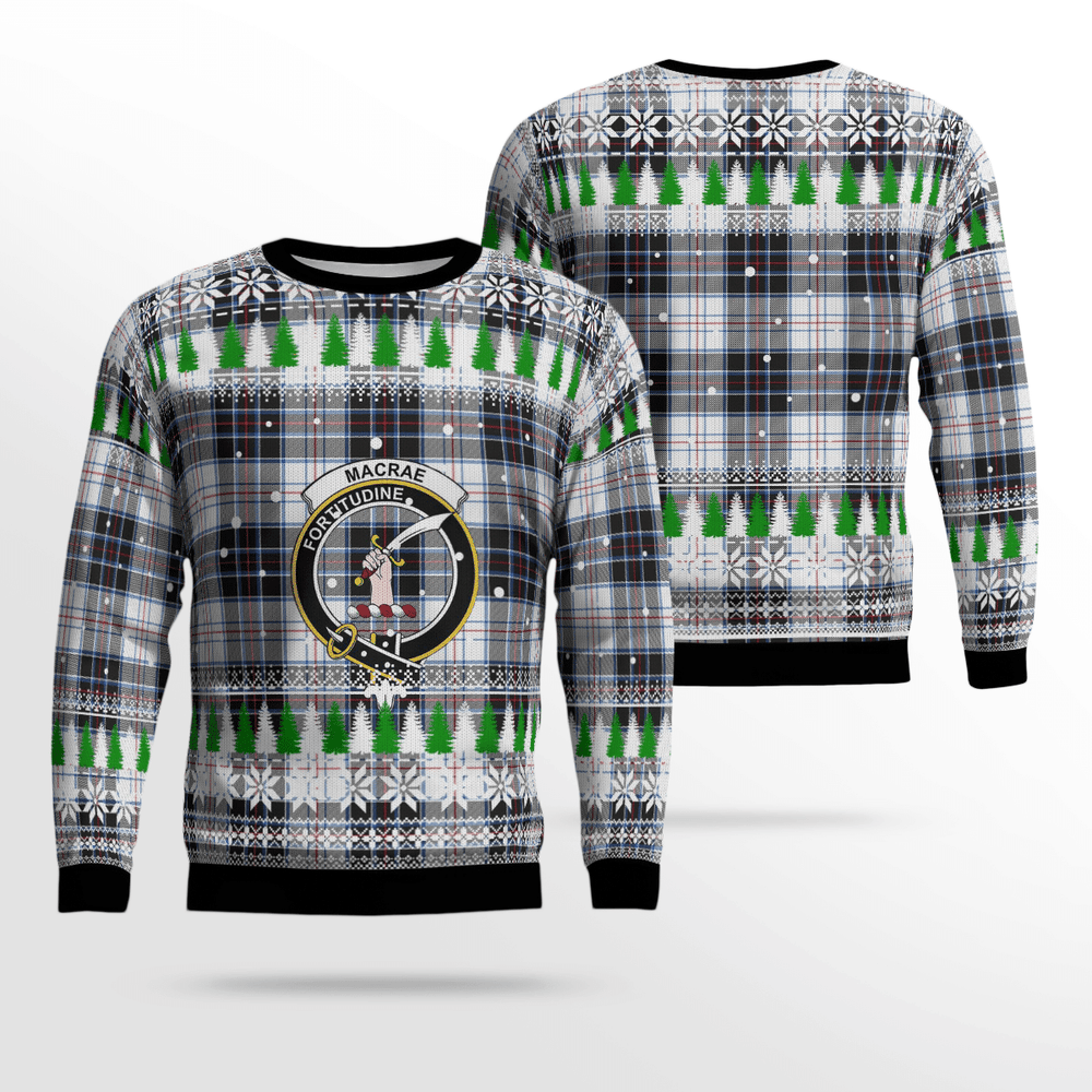 Clan MacRae Dress Modern Crest Tartan Christmas Ugly Sweater PD73 MacRae Dress Modern Crest Tartan Tartan Ugly Sweater