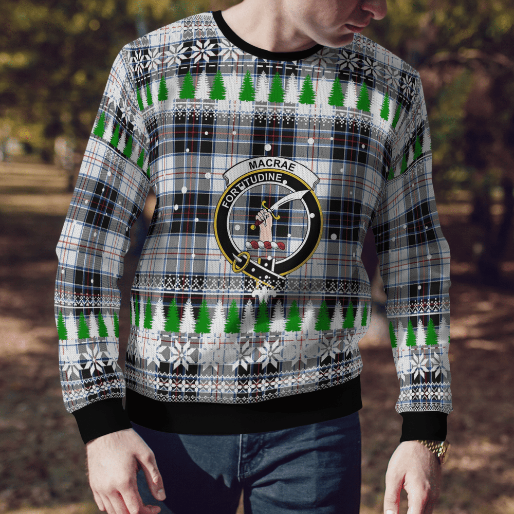 Clan MacRae Dress Modern Crest Tartan Christmas Ugly Sweater PD73 MacRae Dress Modern Crest Tartan Tartan Ugly Sweater