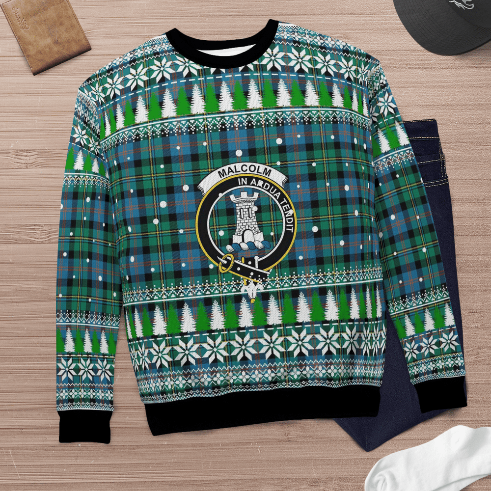 Clan Malcolm Ancient Crest Tartan Christmas Ugly Sweater EE55 Malcolm Ancient Crest Tartan Tartan Ugly Sweater