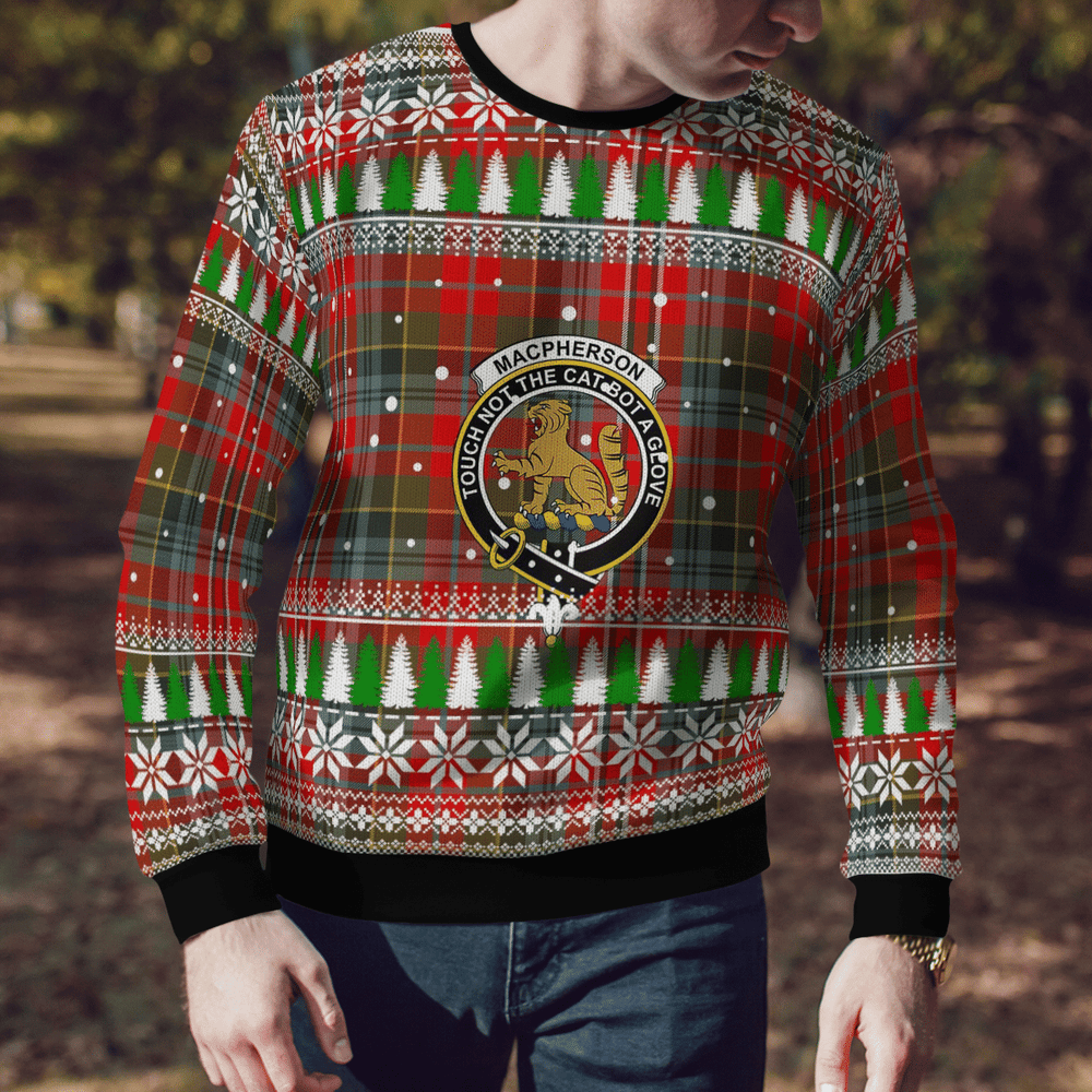 Clan MacPherson Weathered Crest Tartan Christmas Ugly Sweater CY97 MacPherson Weathered Crest Tartan Tartan Ugly Sweater