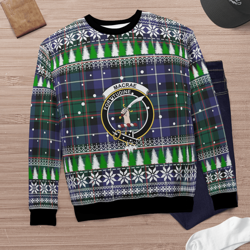 Clan MacRae Hunting Modern Crest Tartan Christmas Ugly Sweater HS81 MacRae Hunting Modern Crest Tartan Tartan Ugly Sweater