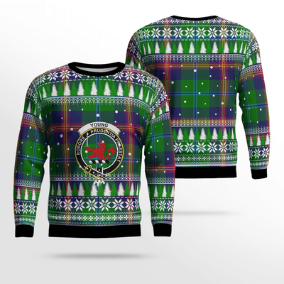 Clan Young Modern Crest Tartan Christmas Ugly Sweater