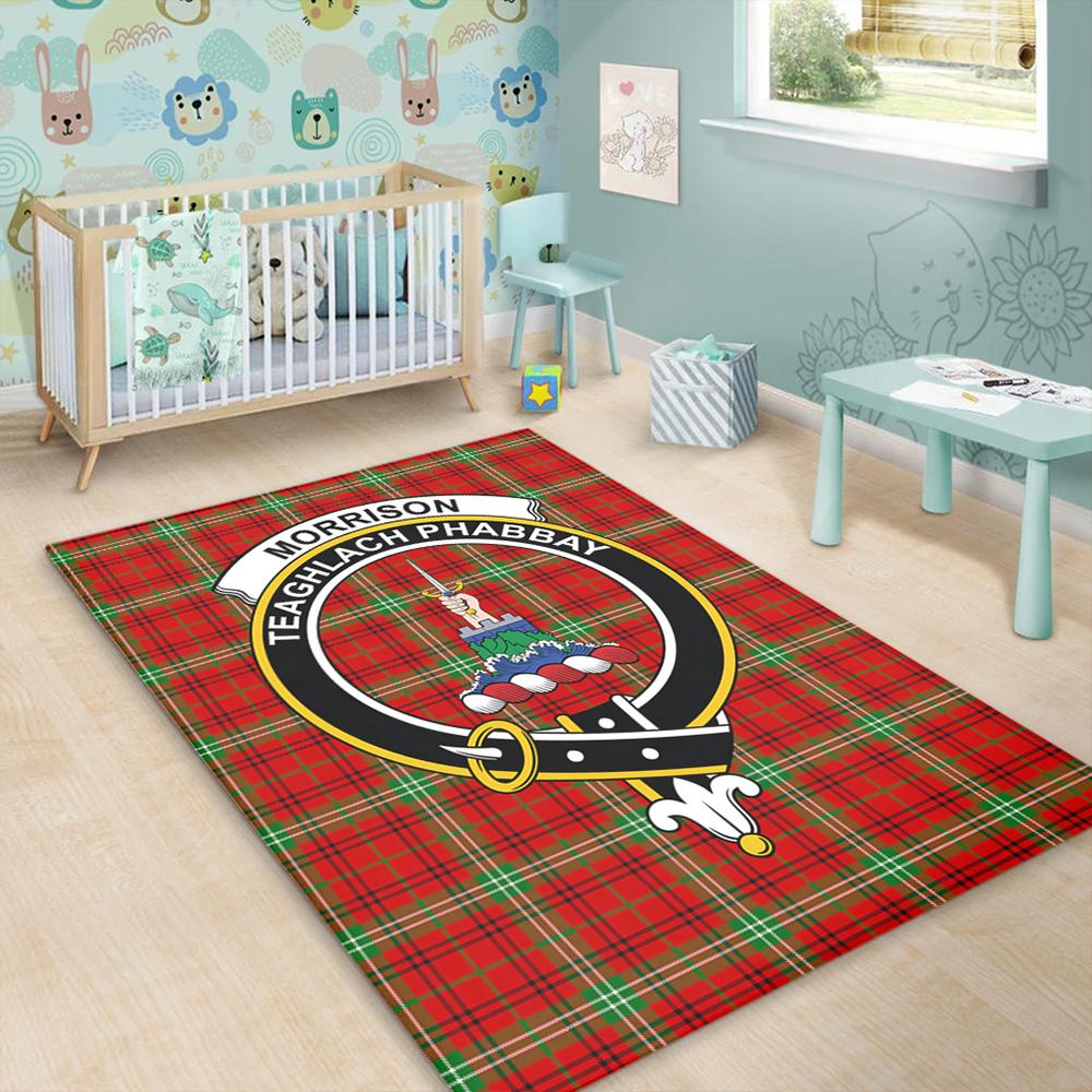 Morrison Red Modern Tartan Crest Area Rug