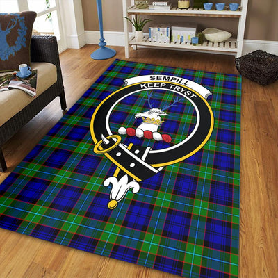Clan Sempill Modern Tartan Crest Rug – Scottish Highland Carpet for Living Room, Celtic Home Decor & Scotland Gift HX25