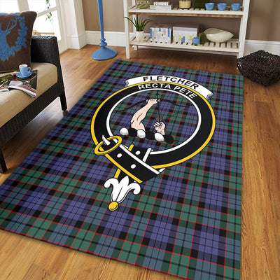 Clan Fletcher Modern Tartan Crest Rug – Scottish Highland Carpet for Living Room, Celtic Home Decor & Scotland Gift