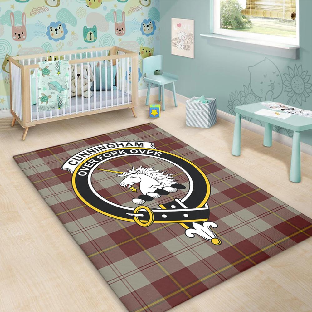 Cunningham Burgundy Dancers Tartan Crest Area Rug