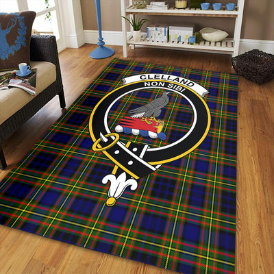 Clan Clelland Modern Tartan Crest Rug – Scottish Highland Carpet for Living Room, Celtic Home Decor & Scotland Gift