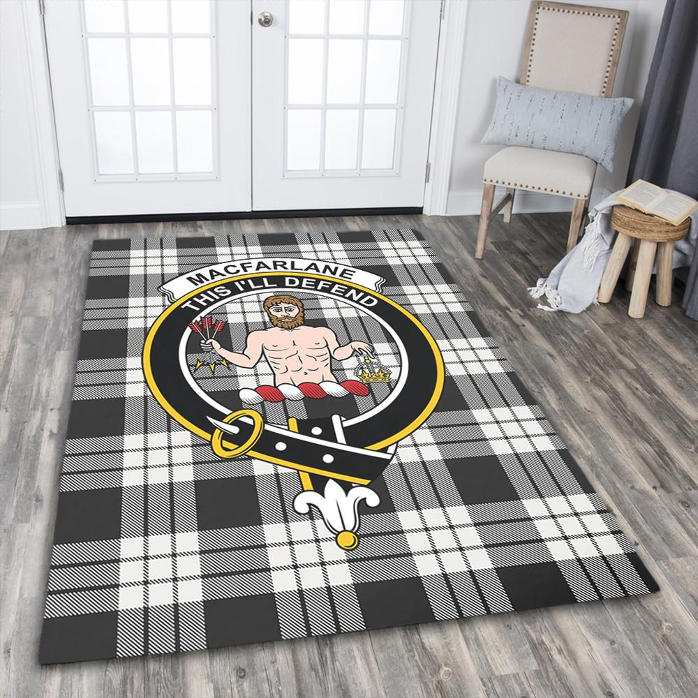 MacFarlane Black & White Tartan Crest Area Rug