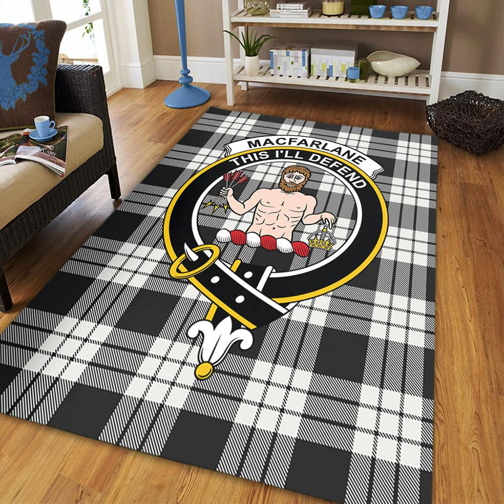 MacFarlane Black & White Tartan Crest Area Rug