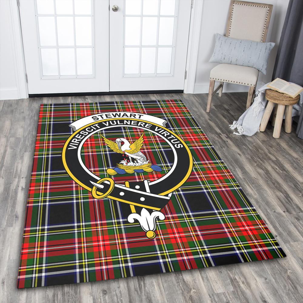 Stewart Black Tartan Crest Area Rug