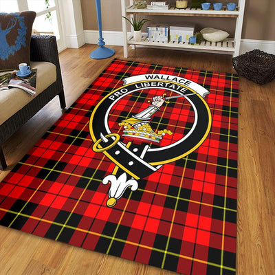 Clan Wallace Hunting - Red Tartan Crest Rug – Scottish Highland Carpet for Living Room, Celtic Home Decor & Scotland Gift